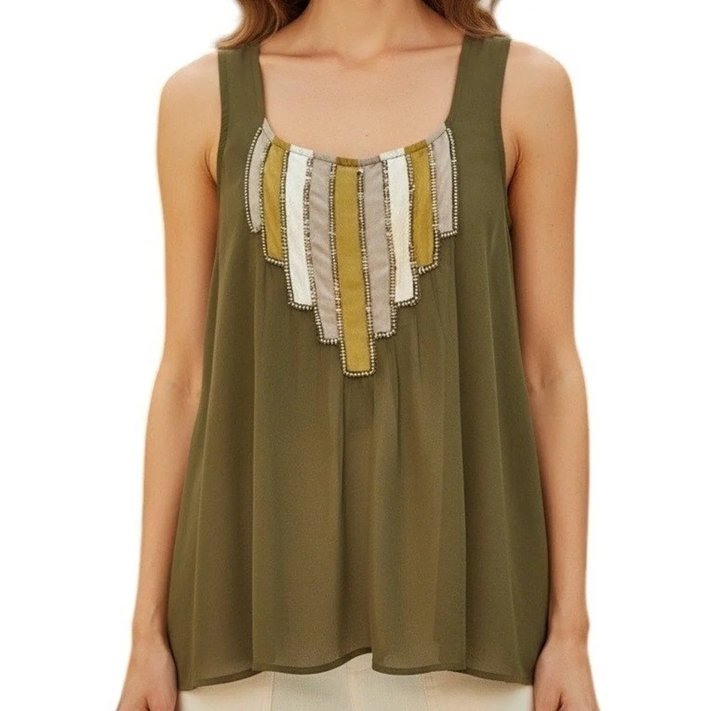 🆕 URBAN OUTFITTERS STARING AT STARS Olive Green Beaded Bib Racerback Tank Top S